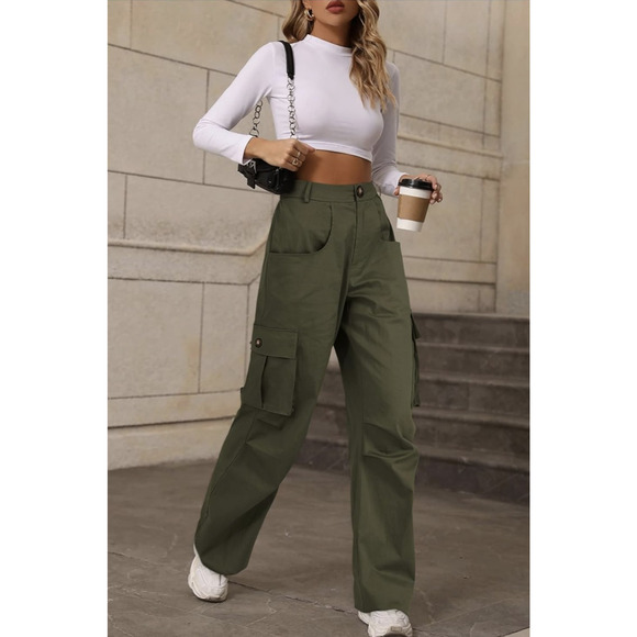 Lolocci Cargo Pants Womens Small High Waist 6 Pocket Drawstring Utility Outdoor - Picture 3 of 11